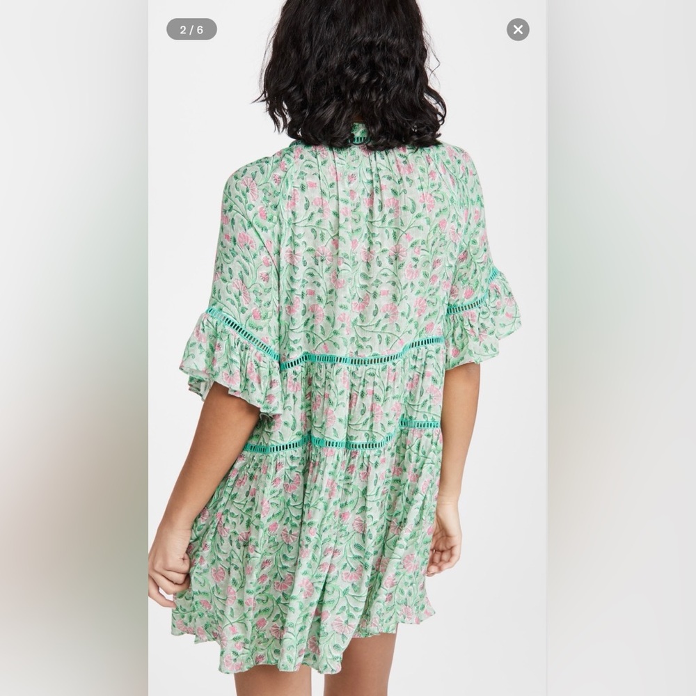 Playa Lucila Green Floral Mini Dress Ruffle Sleeve Boho Spring Summer Dress - Picture 4 of 10